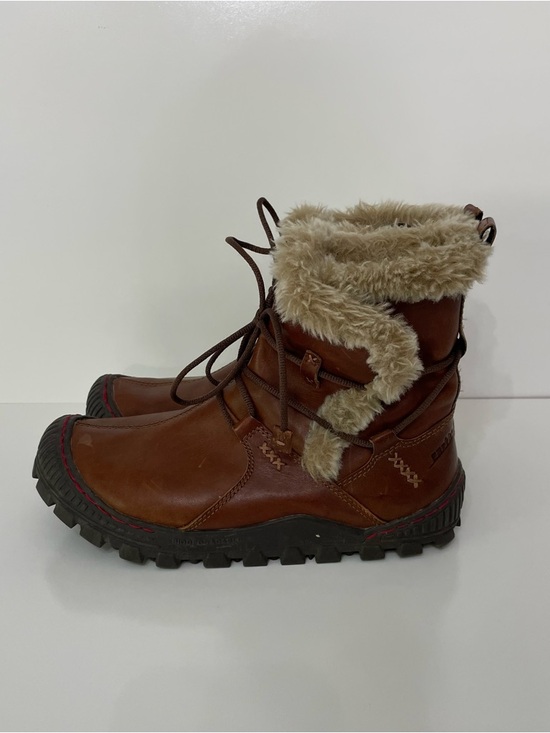 Earth Shoes - Earth Kalso Bridle Brown Leather Lace-Up Faux Fur Winter Boots, Women's size 9